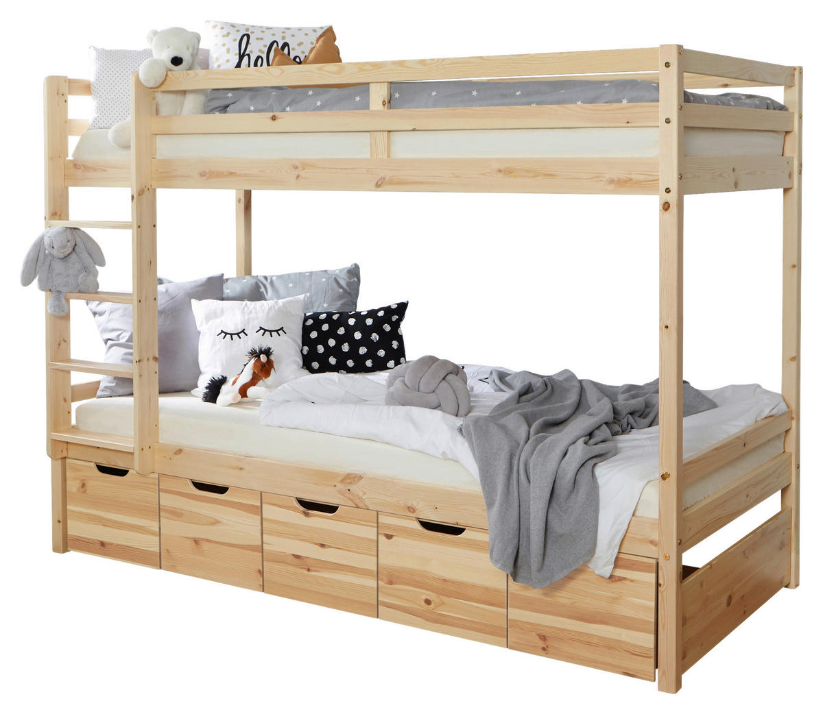 ETAGENBETT 90/200 cm,  in Weiß, Absturzsicherung, Leiter, Bettschublade  - Weiß/Naturfarben, MODERN, Holz (90/200cm) - MID.YOU