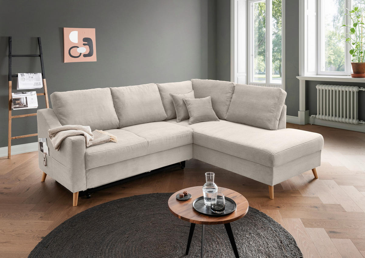 ECKSOFA Valentina Beige Cord  - Beige/Naturfarben, MODERN, Holz/Textil (230/200cm) - Livetastic