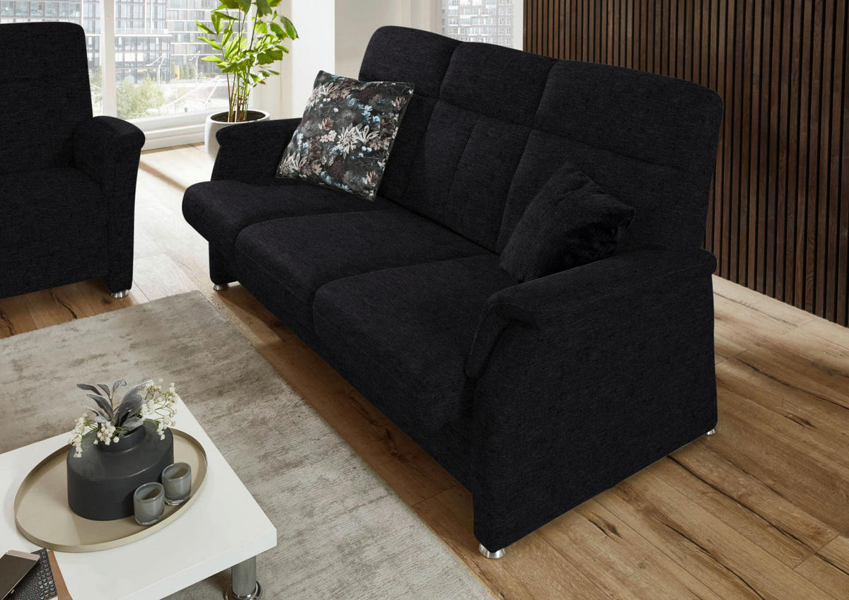 3-SITZER-SOFA Flachgewebe Anthrazit  - Anthrazit/Alufarben, Konventionell, Textil/Metall (194/100/89cm) - Beldomo Comfort