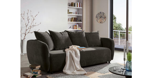 SCHLAFSOFA mit Liegefunktion, Schlafen auf Sitzhöhe, Rücken echt Flachgewebe Dunkelgrau - Dunkelgrau/Schwarz, KONVENTIONELL, Kunststoff/Textil (250/74/108cm) - Carryhome