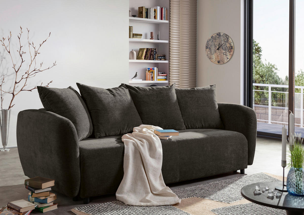 SCHLAFSOFA in Flachgewebe Dunkelgrau  - Dunkelgrau/Schwarz, KONVENTIONELL, Kunststoff/Textil (250/74/108cm) - Carryhome