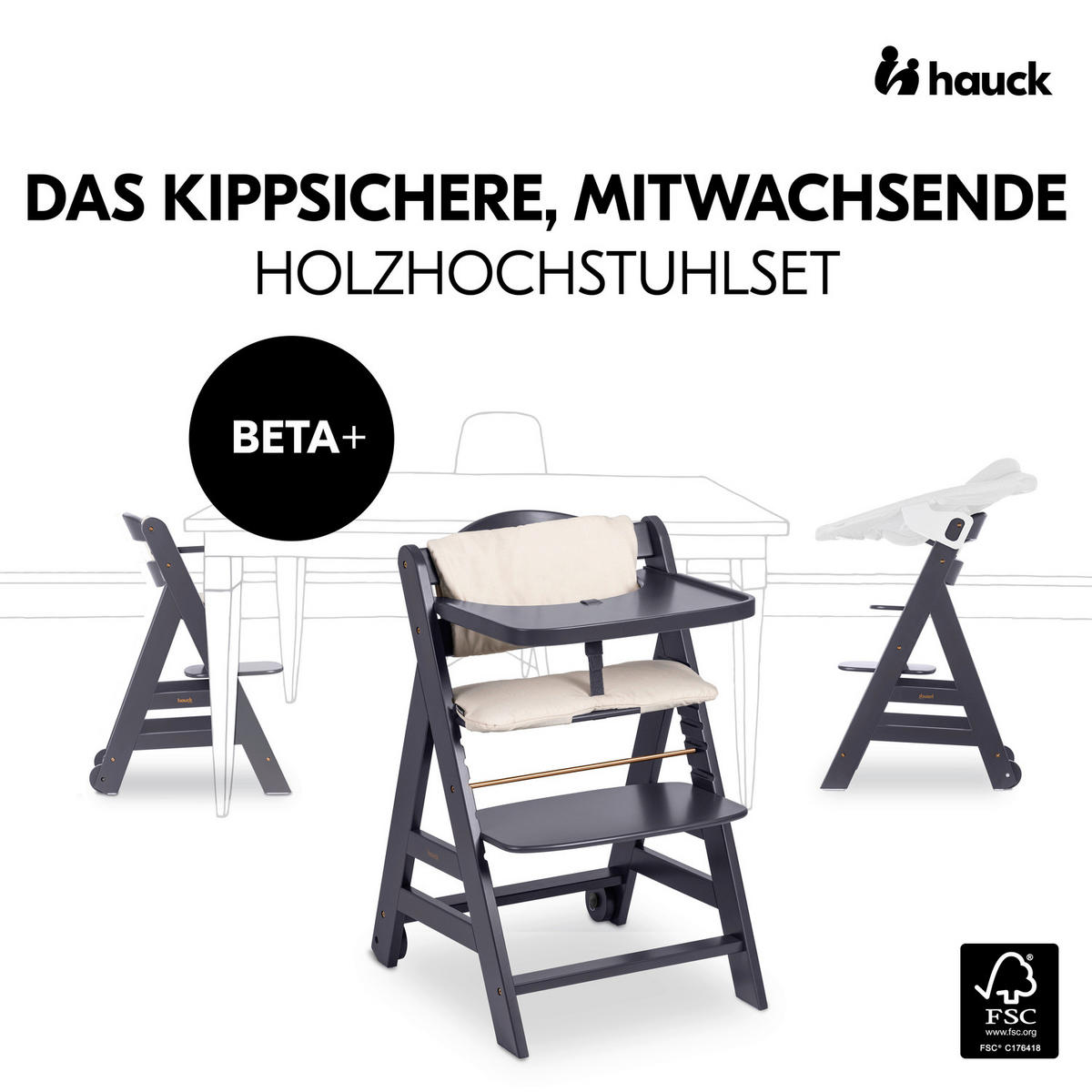HOCHSTUHL Beta+ Anthrazit Dark Grey  - Anthrazit, Basics, Holz (48/79/58cm) - Hauck