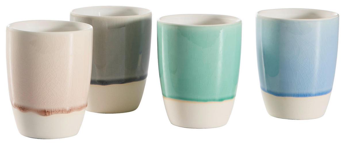 KAFFEEBECHER  340 ml   - Blau/Beige, Trend, Keramik (8,6/10,5cm) - Landscape