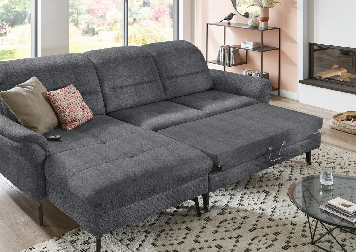 ECKSOFA in Flachgewebe Anthrazit  - Anthrazit/Schwarz, Konventionell, Textil/Metall (181/260cm) - Beldomo Speed