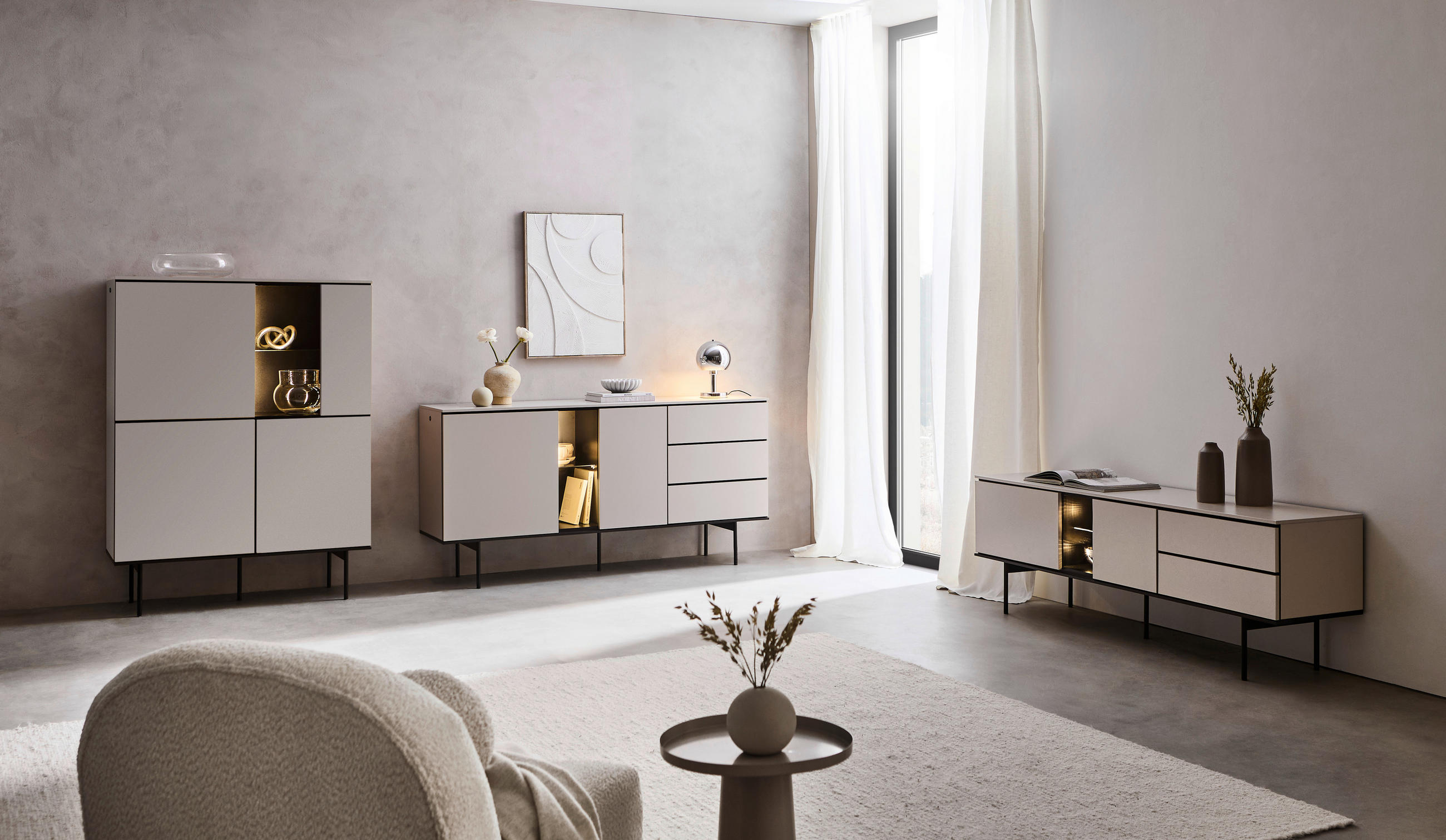 HIGHBOARD  in 91/141/41 cm  - Kaschmir/Schwarz, Design, Glas/Holzwerkstoff (91/141/41cm) - Voleo
