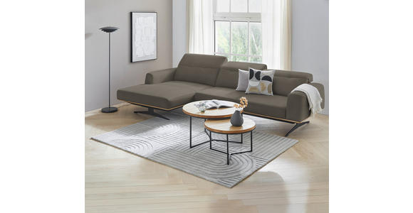ECKSOFA  in Echtleder Graubraun  163/305 cm  - Eichefarben/Graubraun, Design, Leder/Holz (163/305cm) - Novel