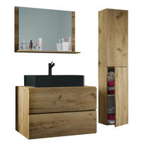 BADEZIMMER 4-teilig  in 114 cm  - Honigeiche/Schwarz, MODERN, Glas/Keramik (114cm) - MID.YOU