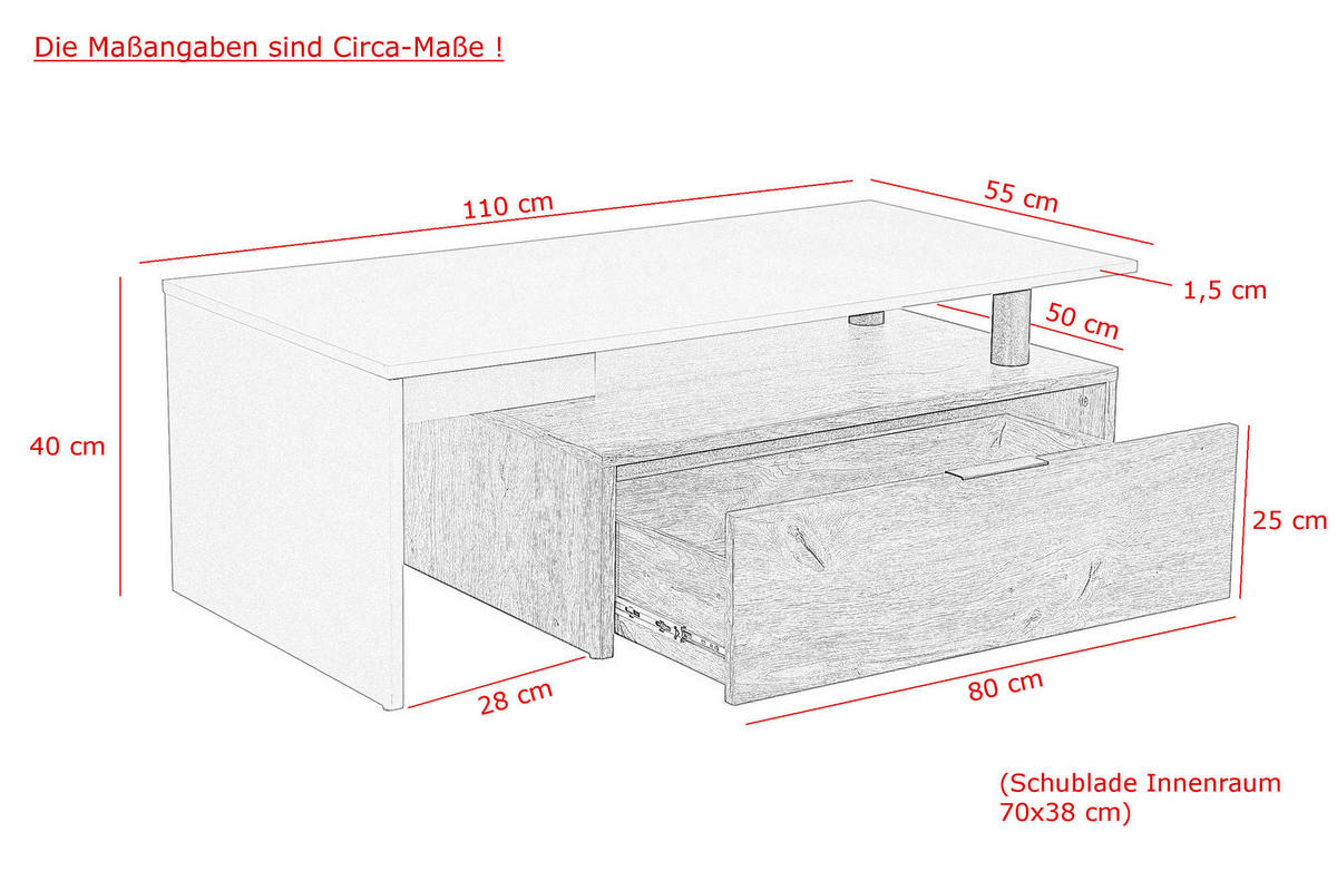 COUCHTISCH 110/55/40 cm rechteckig Eichefarben, Hellgrau  - Eichefarben/Hellgrau, Basics, Holzwerkstoff/Kunststoff (110/55/40cm) - Boxxx