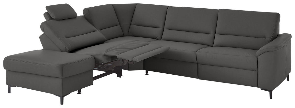 ECKSOFA  in Echtleder Dunkelgrau  249/290 cm  - Dunkelgrau/Schwarz, KONVENTIONELL, Leder/Metall (249/290cm) - Beldomo Premium