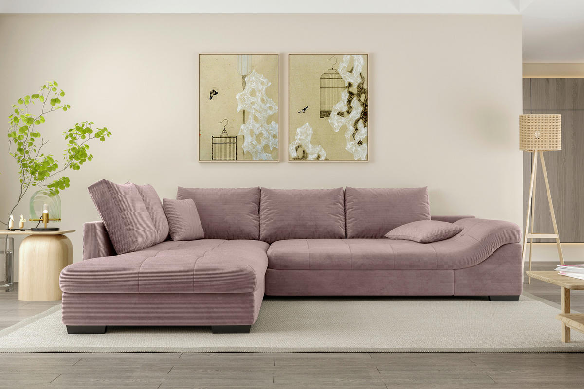 ECKSOFA in Cord Altrosa  - Schwarz/Altrosa, Konventionell, Holz/Textil (202/298cm) - MID.YOU