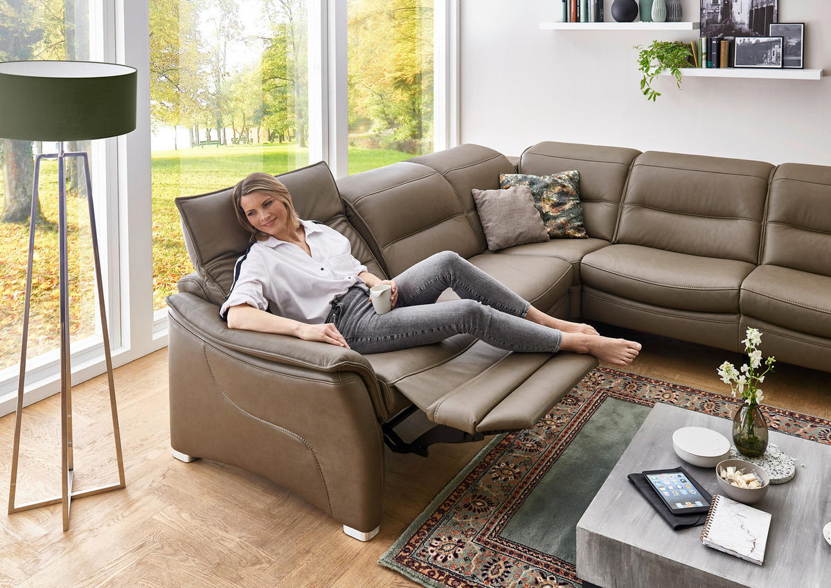 ECKSOFA in Echtleder Dunkelbraun  - Dunkelbraun/Alufarben, Design, Leder/Metall (277/277cm) - Valdera