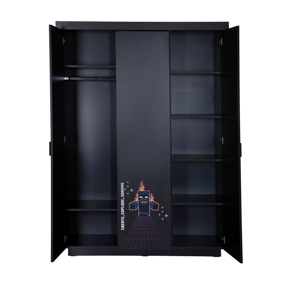 KLEIDERSCHRANK 3-türig Anthrazit  - Anthrazit/Weiß, MODERN, Holzwerkstoff (134/200/50cm) - Minecraft