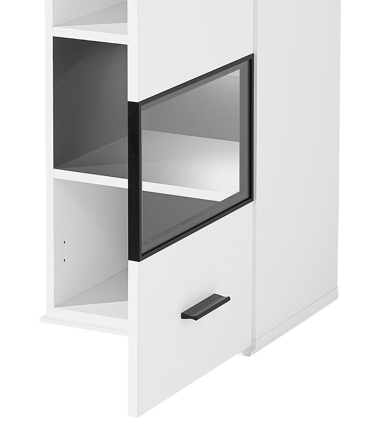 VÄGGHÄNGT VITRINSKÅP i grafitfärgad, vit   - vit/grafitfärgad, Modern, metall/trämaterial (40/126/37cm)