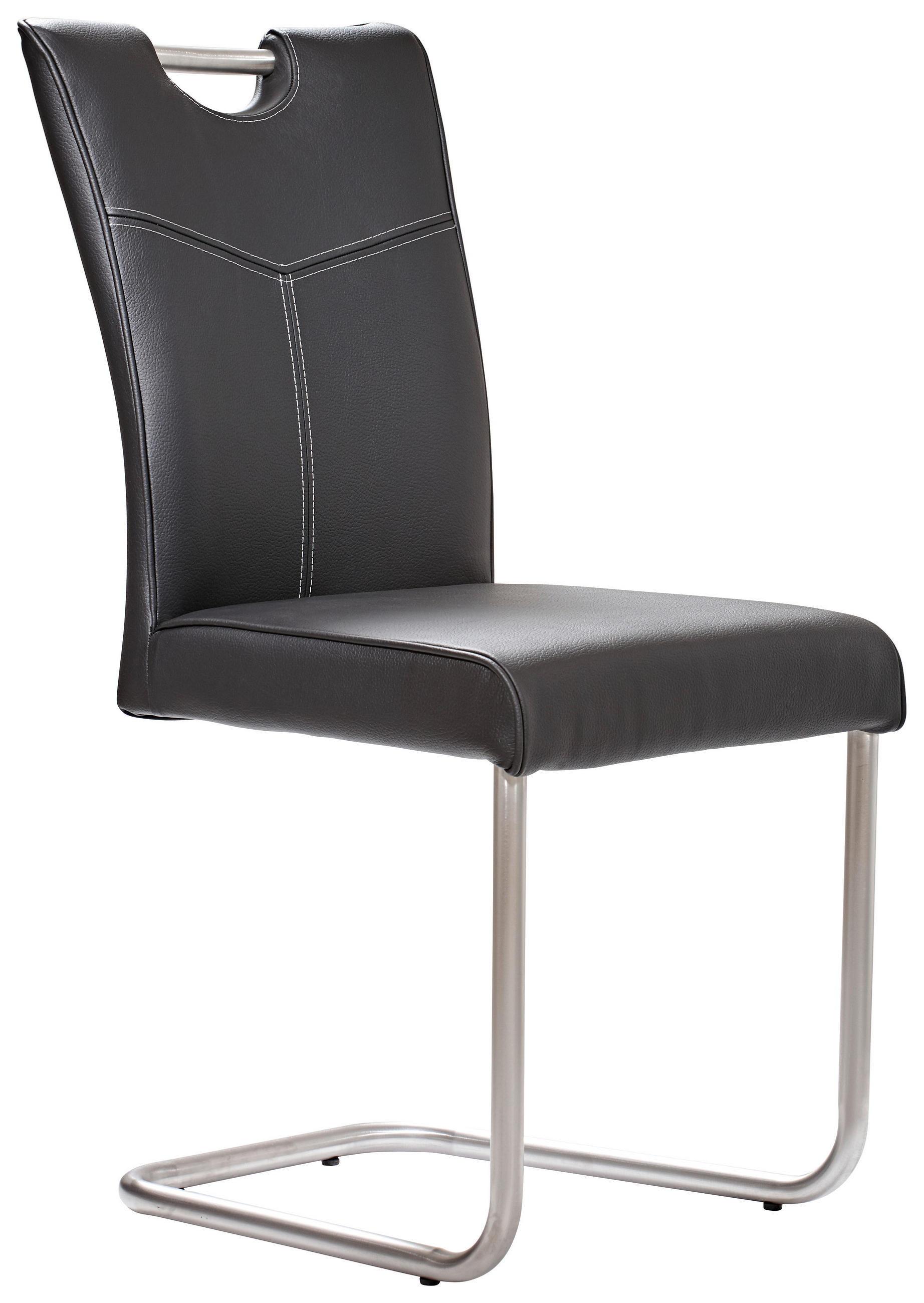 Schwingstuhl in Metall, Leder Schwarz, Edelstahlfarben