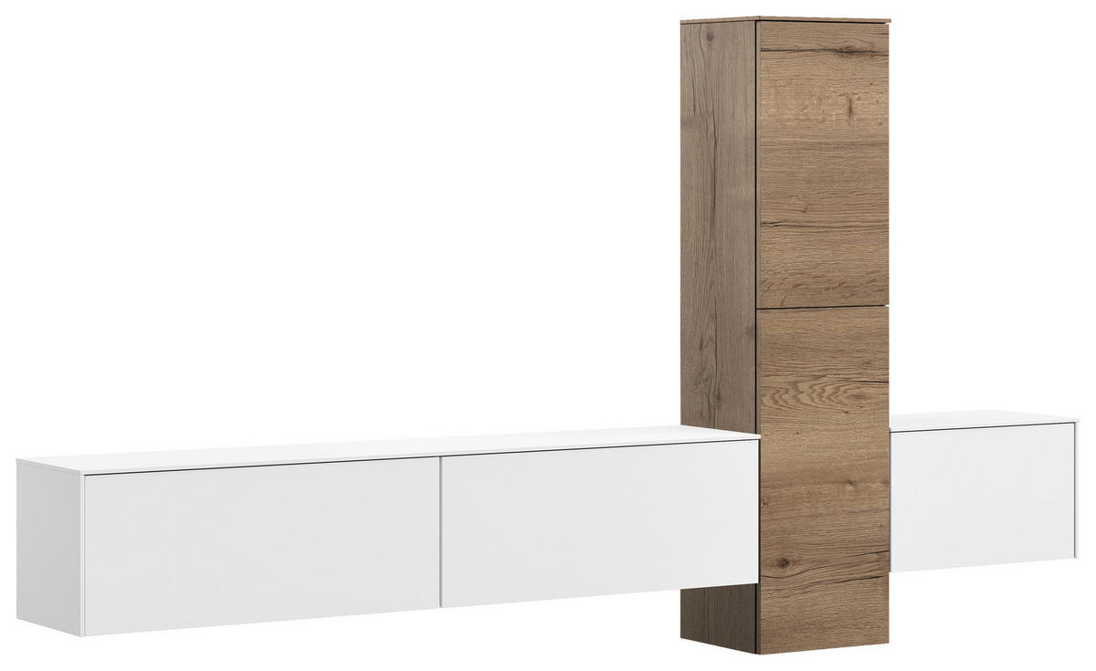 WOHNWAND  in Weiß, Eichefarben  282/160/37 cm  - Eichefarben/Weiß, Design, Holzwerkstoff (282/160/37cm) - Celina Home