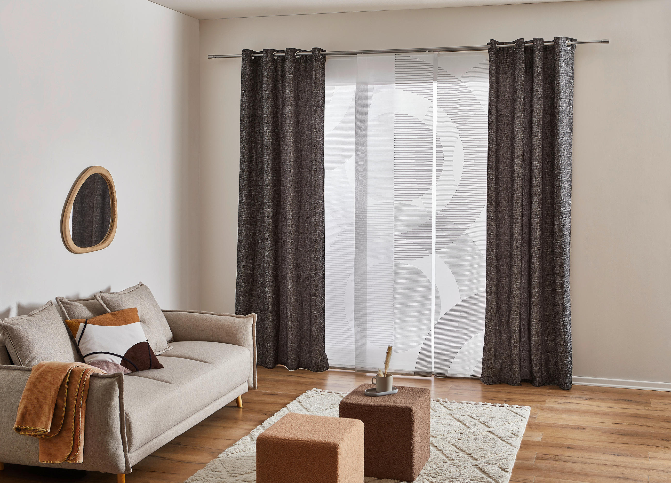FLÄCHENVORHANG 3 Stück halbtransparent 60/245 cm - Anthrazit, Design, Textil (60/245cm) - Novel