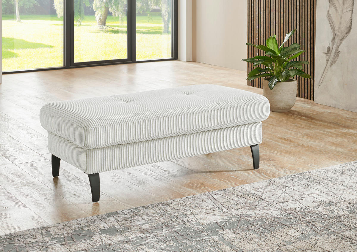 HOCKER in Textil Ecru  - Ecru/Schwarz, Modern, Textil/Metall (130/45/67cm) - Beldomo Style