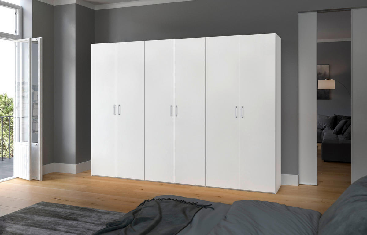 DREHTÜRENSCHRANK 303/236/59 cm 6-türig Weiß  - Chromfarben/Weiß, Design, Holzwerkstoff (303/236/59cm) - Boxxx