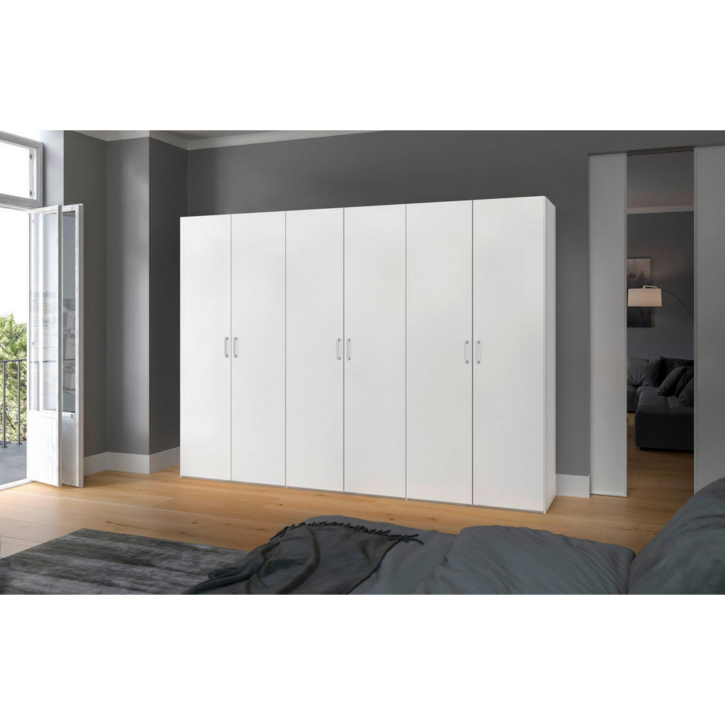 Thumbnail - Boxxx Drehtürenschrank, Weiß, Holzwerkstoff, 3 Fächer, 303x236x59 cm, erweiterbar, Beimöbel erhältlich, umfangreiches Zu...