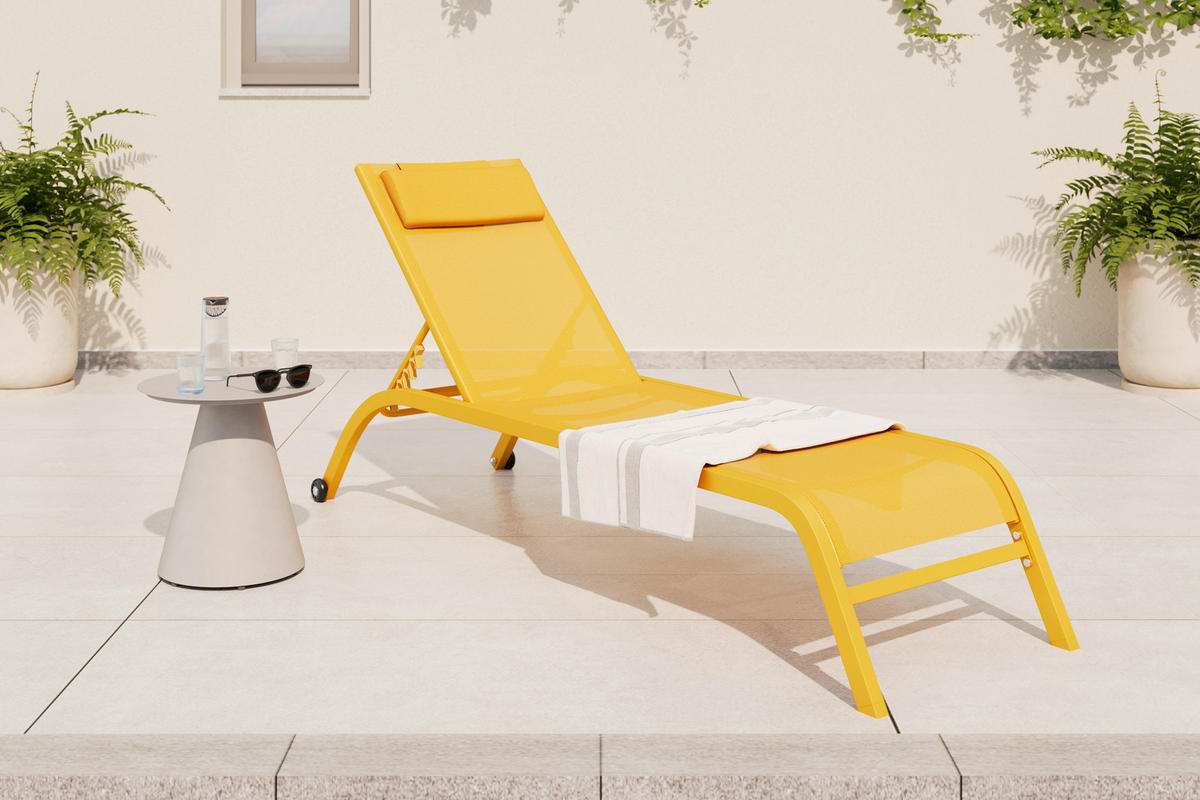 GARTENLIEGE 198/87/62 cm  - Gelb, Design, Textil/Metall (198/87/62cm) - Ambia Garden