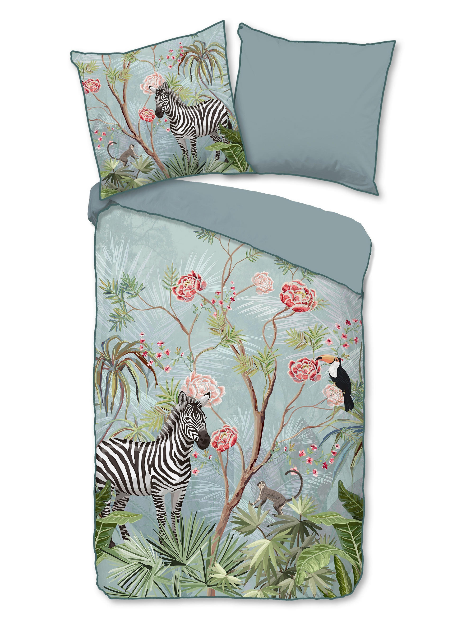 WENDEBETTWÄSCHE Yasmin Satin 135/200 cm  - Türkis/Blau, Natur, Textil (135/200cm)
