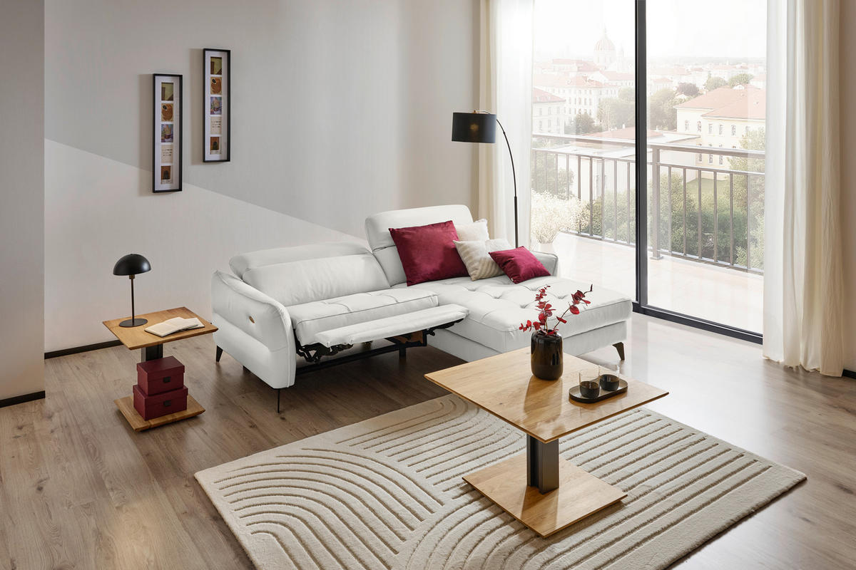 ECKSOFA  in Echtleder Creme  246/175 cm  - Creme/Schwarz, Design, Leder/Metall (246/175cm) - Celina Home