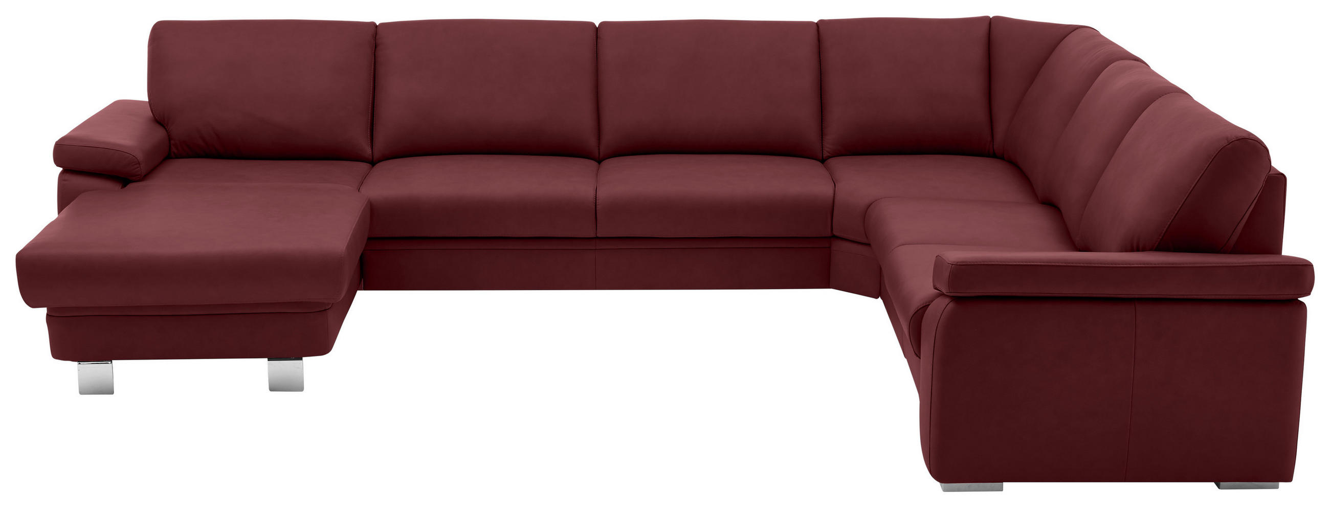WOHNLANDSCHAFT Rot Echtleder  - Edelstahlfarben/Rot, Design, Leder/Metall (168/346/247cm) - Beldomo Premium