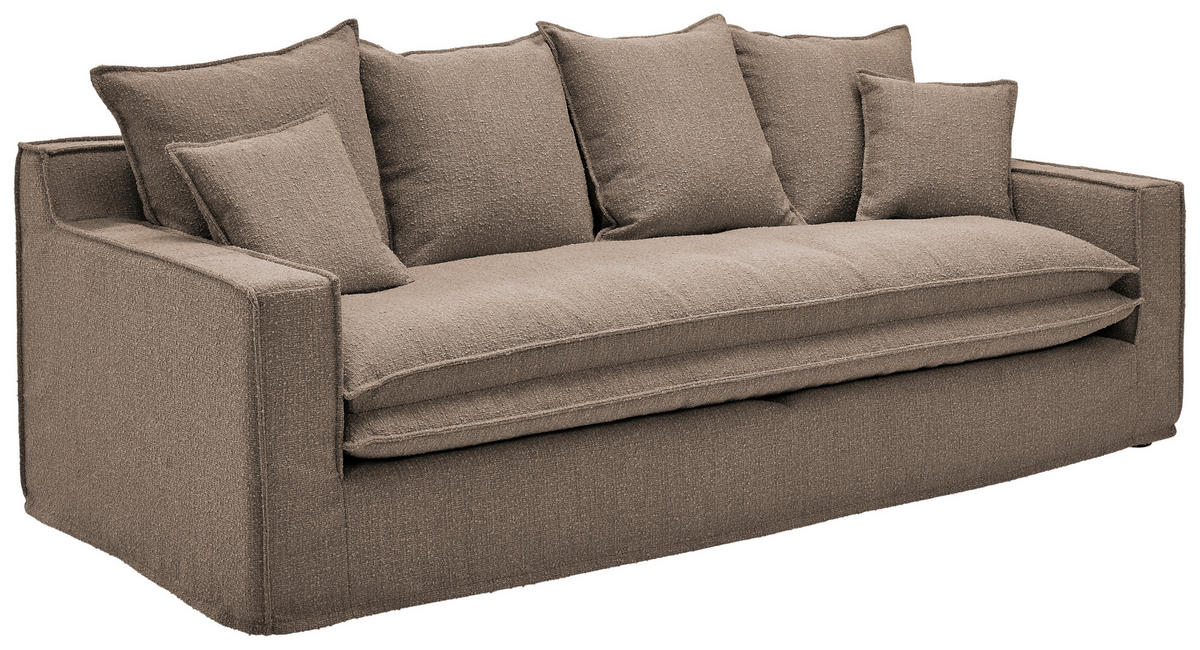 HUSSEN-3-SITZER-SOFA in Bouclé Braun  - Schwarz/Braun, Trend, Kunststoff/Textil (227/92/105cm) - Livetastic