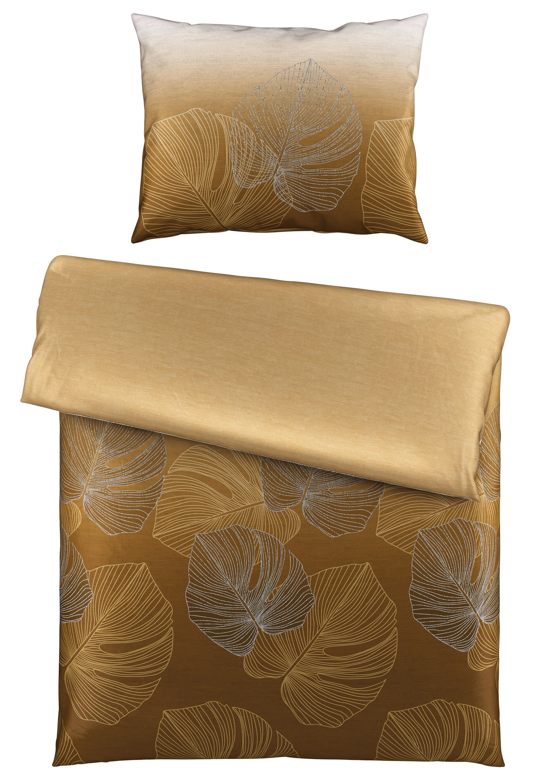 OBOJESTRANSKA POSTELJNINA METALLIC LEAF 140/200 cm saten večbarvno  - večbarvno, Konvencionalno, tekstil (140/200cm) - Novel