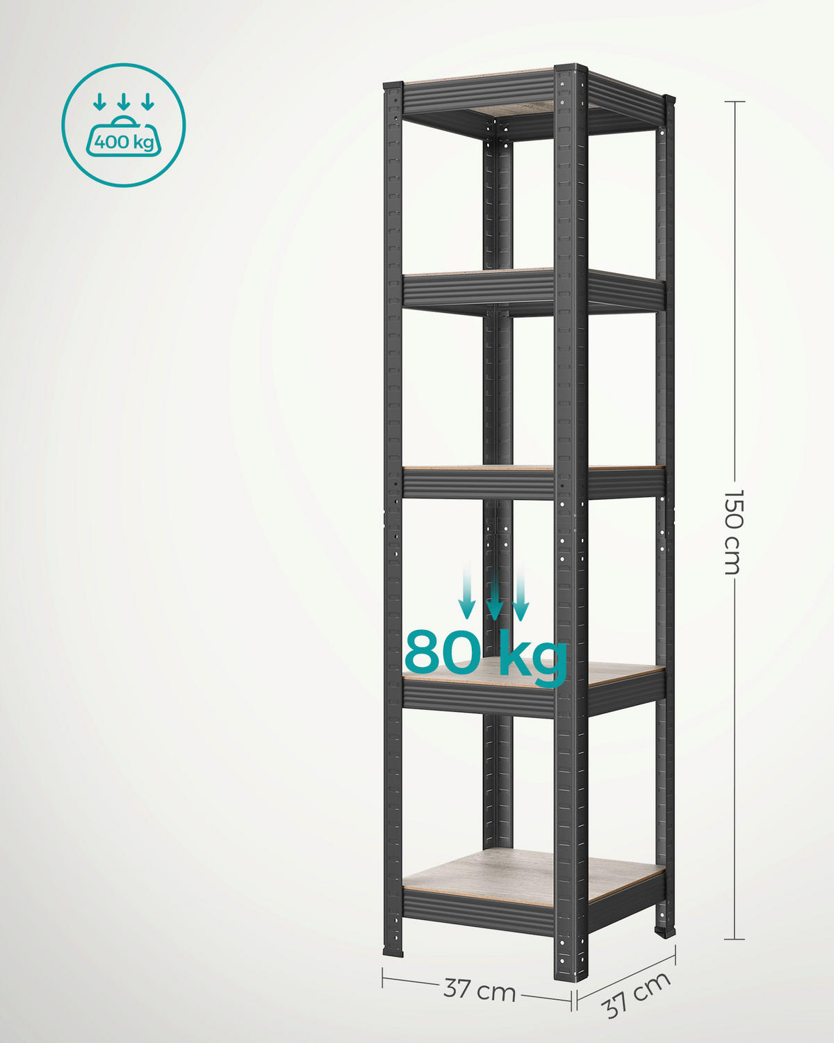 REGÁL NA TĚŽKÉ NÁKLADY - černá/šedobéžová, Basics, kov/kompozitní dřevo (37/150/37cm)