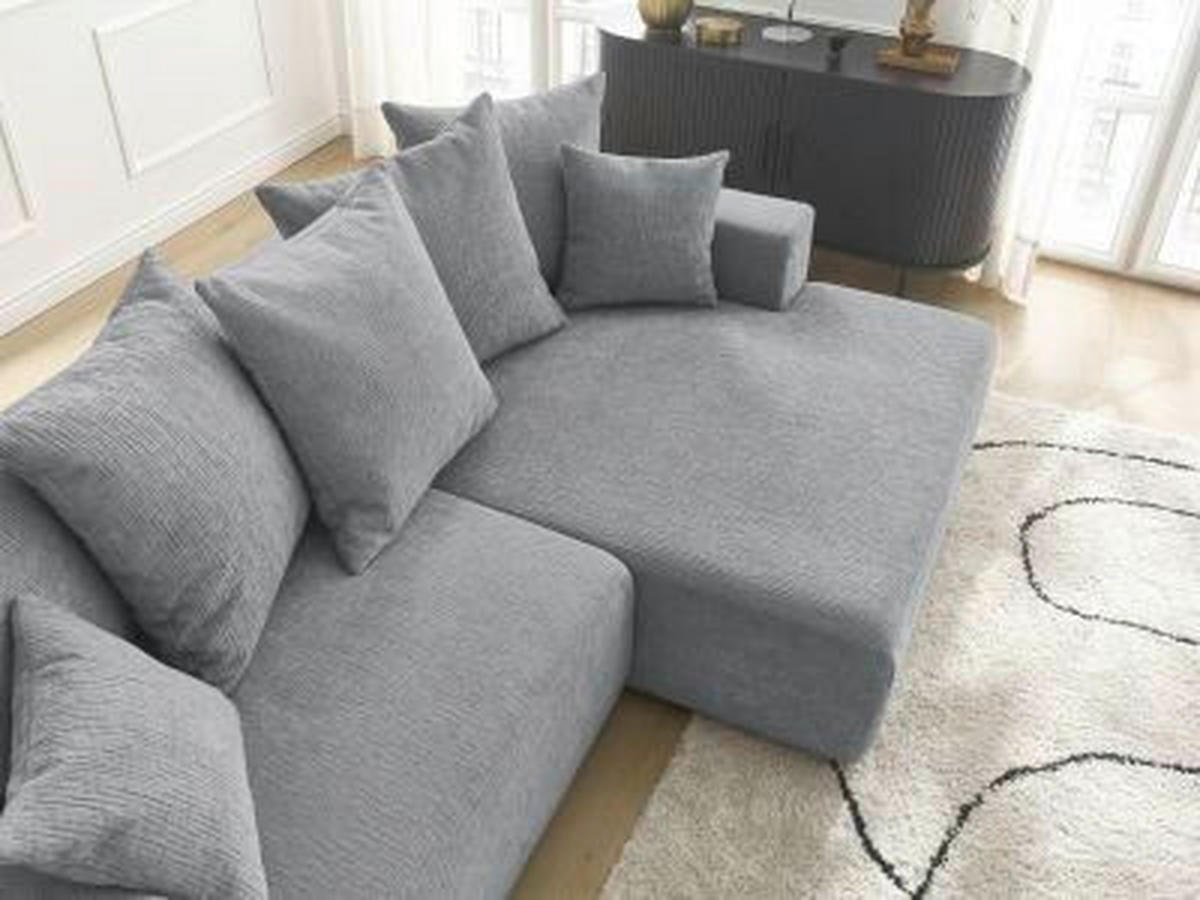 ECKSOFA Ottomane rechts  ATILLA Dunkelgrau Struktur  - Dunkelgrau/Schwarz, MODERN, Kunststoff/Textil (244/149cm)