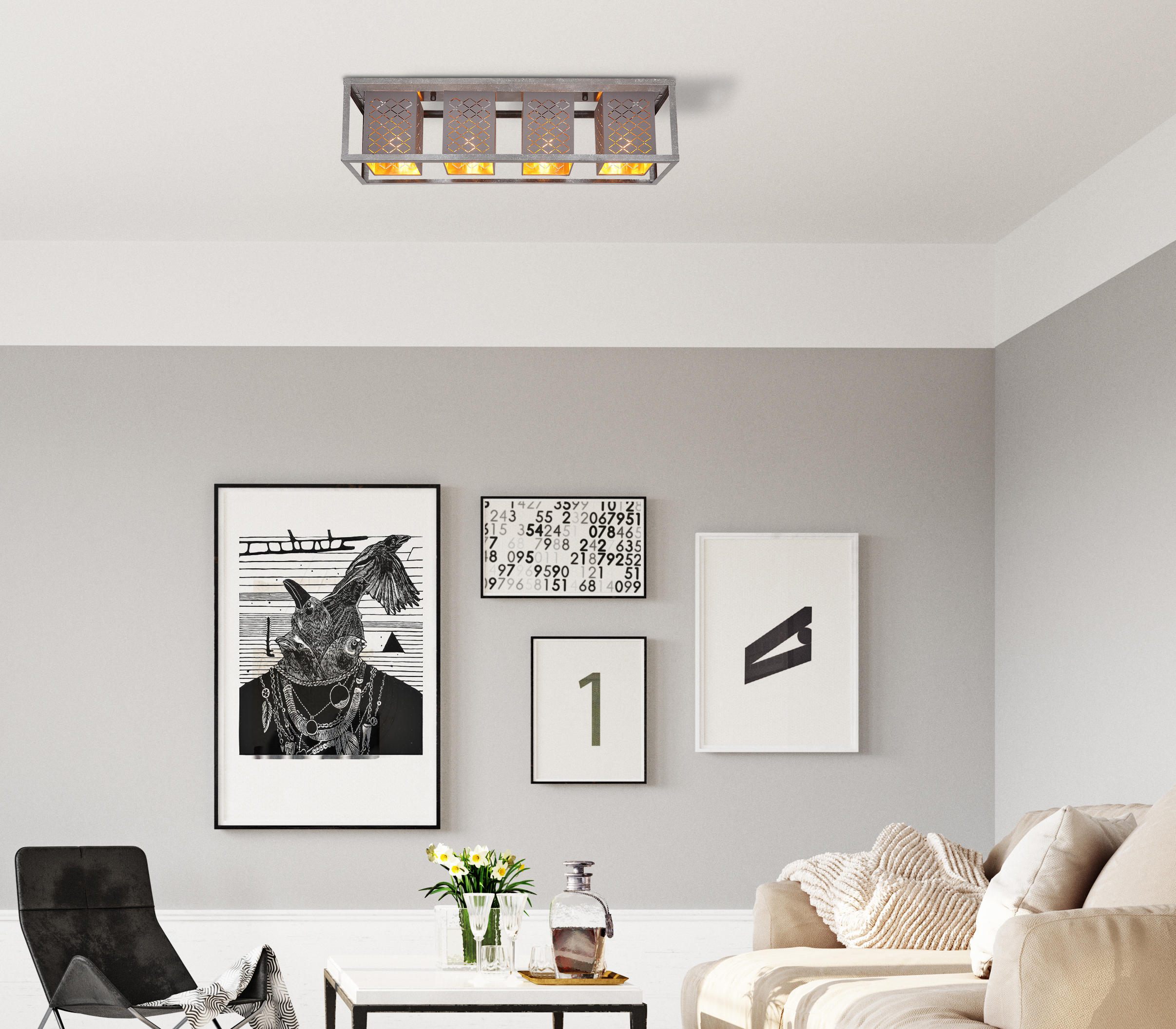 TAKLAMPA Thomas 75/20/22,5 cm  - silver/grå, Design, metall/textil (75/20/22,5cm) - Globo