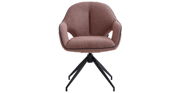 ARMLEHNSTUHL  Sitzfläche 360° drehbar, automatische Rückholfunktion Leinenoptik  - Hellrot/Schwarz, Design, Textil/Metall (62/85/64cm) - Novel