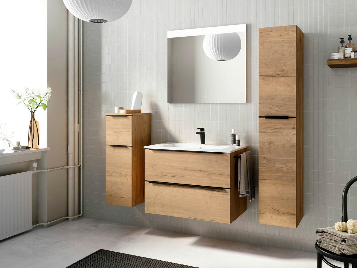 BADEZIMMER 3-teilig  in 81 cm  - Eichefarben/Schwarz, MODERN, Holzwerkstoff/Stein (81cm) - Nobilia