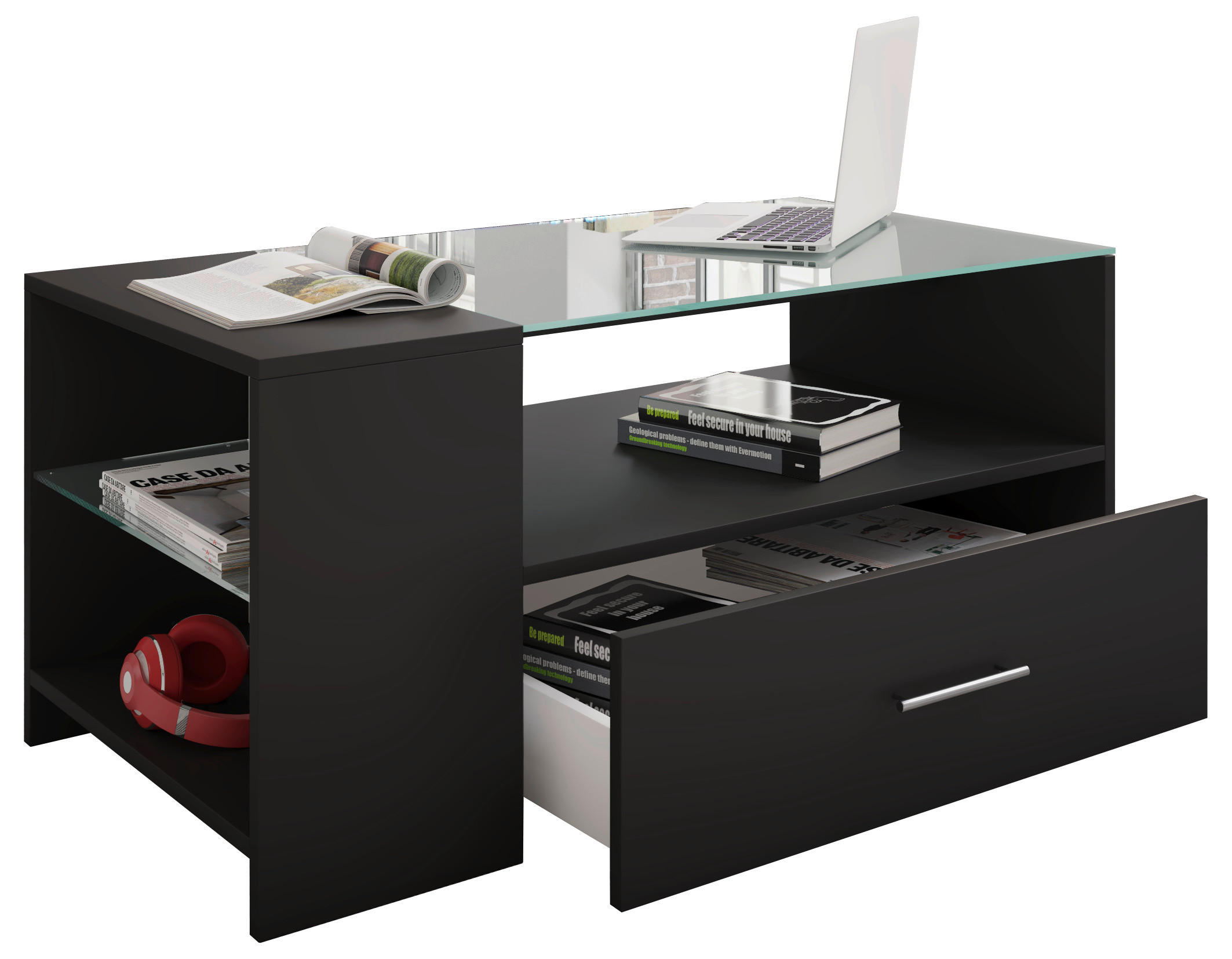 COUCHTISCH in Glas, Holzwerkstoff 50/100/45 cm  - Schwarz, Basics, Glas/Holzwerkstoff (50/100/45cm) - MID.YOU