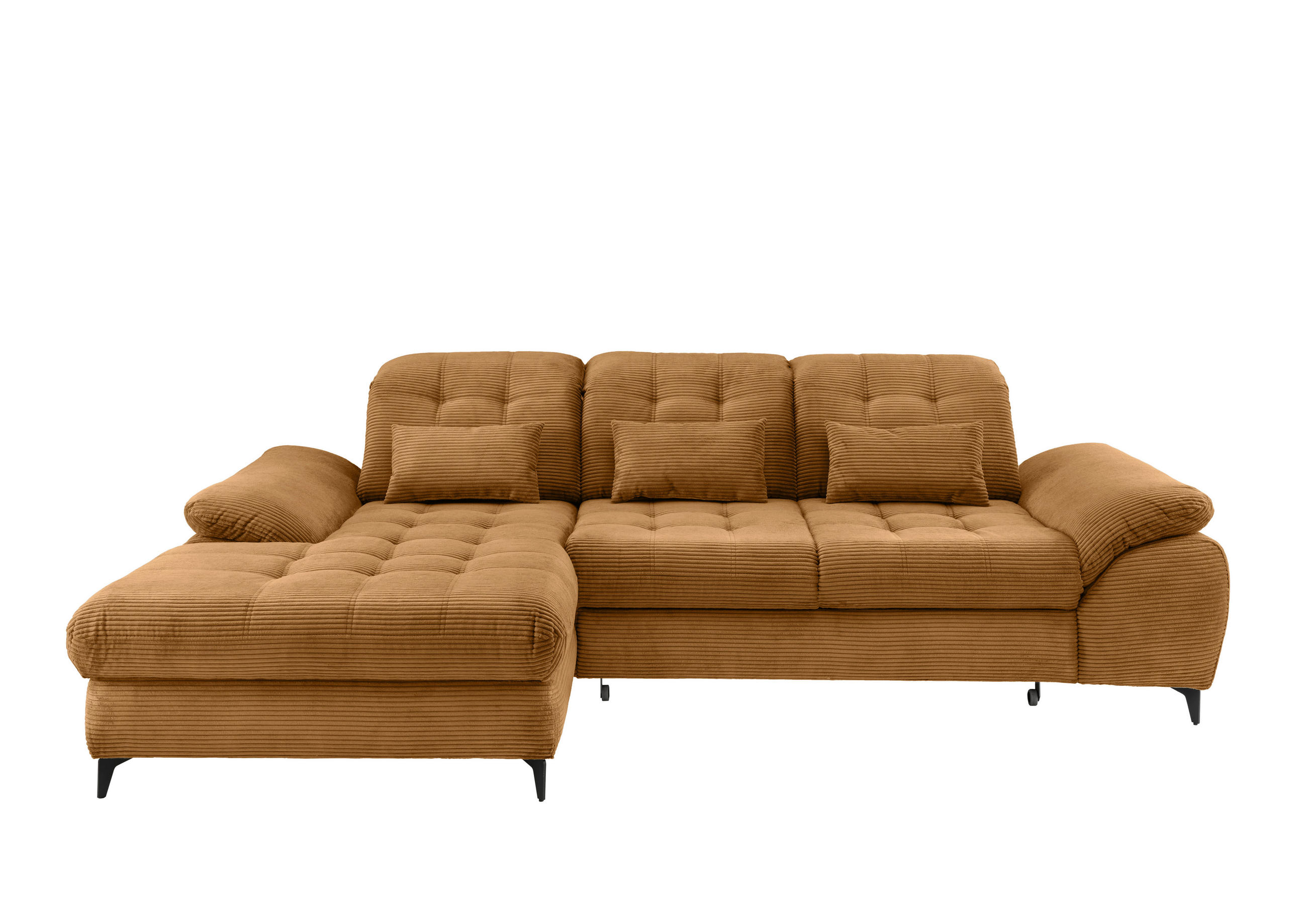 ECKSCHLAFSOFA  mit seitenverkehrt erhältlich, Rücken echt, Armteil links, Armteil rechts Cord Goldfarben  - Goldfarben/Schwarz, MODERN, Textil/Metall (189/273cm) - Livetastic