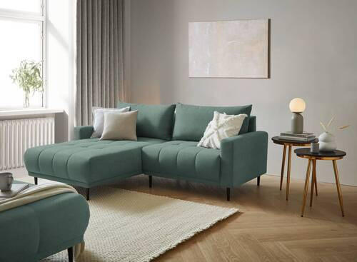 ECKSOFA in Flachgewebe Grün  - Schwarz/Grün, Design, Holz/Textil (160/215cm) - Stylife