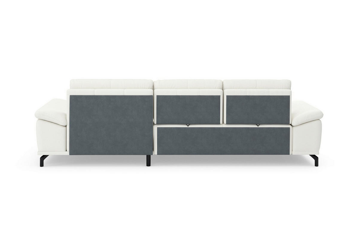 ECKSOFA COSTELLO E Weiß Echtleder Nierenkissen, Armteilverstellung, Sitztiefenverstellung  - Schwarz/Weiß, Basics, Leder/Textil (301/176cm) - Sit & More