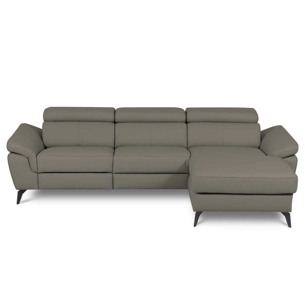 ECKSOFA SONO in Lederlook Echtleder Schlammfarben Armteilverstellung, Kopfteilverstellung  252/179 cm  - Schlammfarben/Schwarz, Design, Leder/Textil (252/179cm) - Livetastic