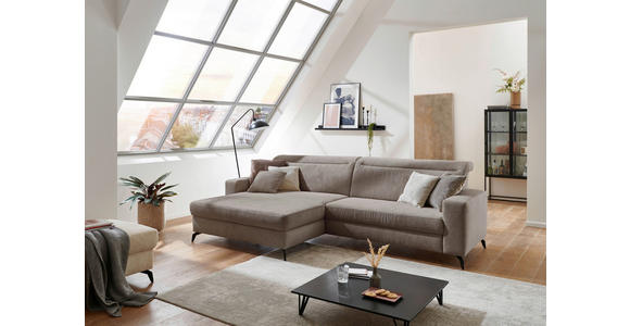 ECKSOFA Taupe Cord  - Taupe/Schwarz, KONVENTIONELL, Textil/Metall (178/290cm) - Cantus