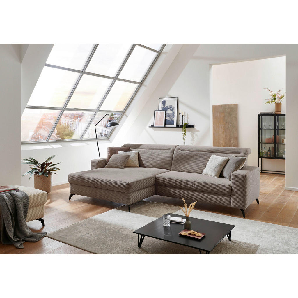 Thumbnail - Cantus Ecksofa, Taupe, Textil, 3-Sitzer, Ottomane links, L-Form, 290x178 cm, Rücken echt, Wohnzimmer, Sofas & Couches, W...