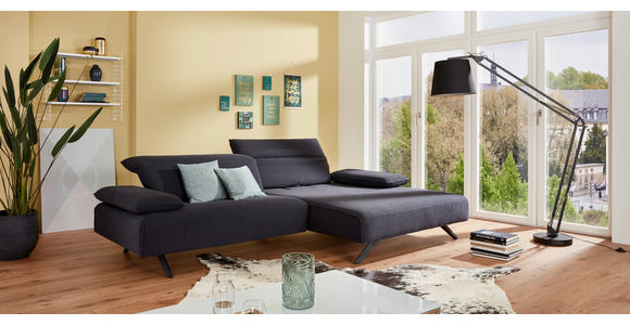 ECKSOFA in Flachgewebe Dunkelblau - Anthrazit/Dunkelblau, Design, Textil/Metall (280/165cm) - Ambiente
