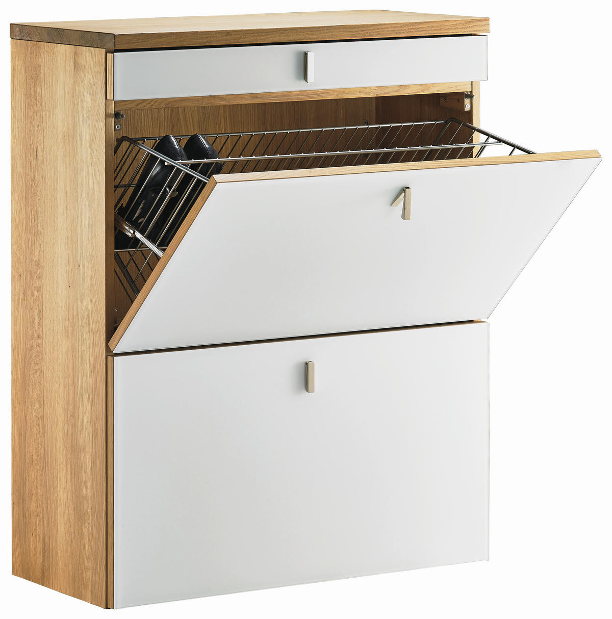 SCHUHKIPPER  in 100,1/95,5/29,2 cm  - Edelstahlfarben/Erlefarben, Design, Glas/Holz (100,1/95,5/29,2cm) - TEAM 7