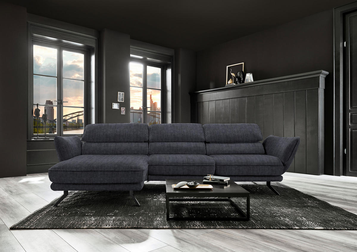ECKSOFA in Velours Grau  - Schwarz/Grau, Design, Textil/Metall (153/283cm) - Valdera