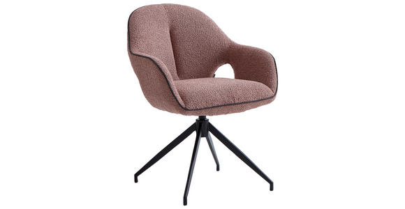 ARMLEHNSTUHL  Sitzfläche 360° drehbar, automatische Rückholfunktion Leinenoptik  - Hellrot/Schwarz, Design, Textil/Metall (62/85/64cm) - Novel