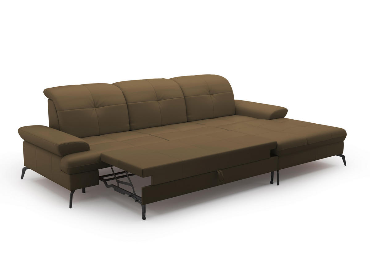 ECKSOFA in Echtleder Olivgrün  - Schwarz/Olivgrün, Konventionell, Leder/Metall (279/185cm) - Sit & More