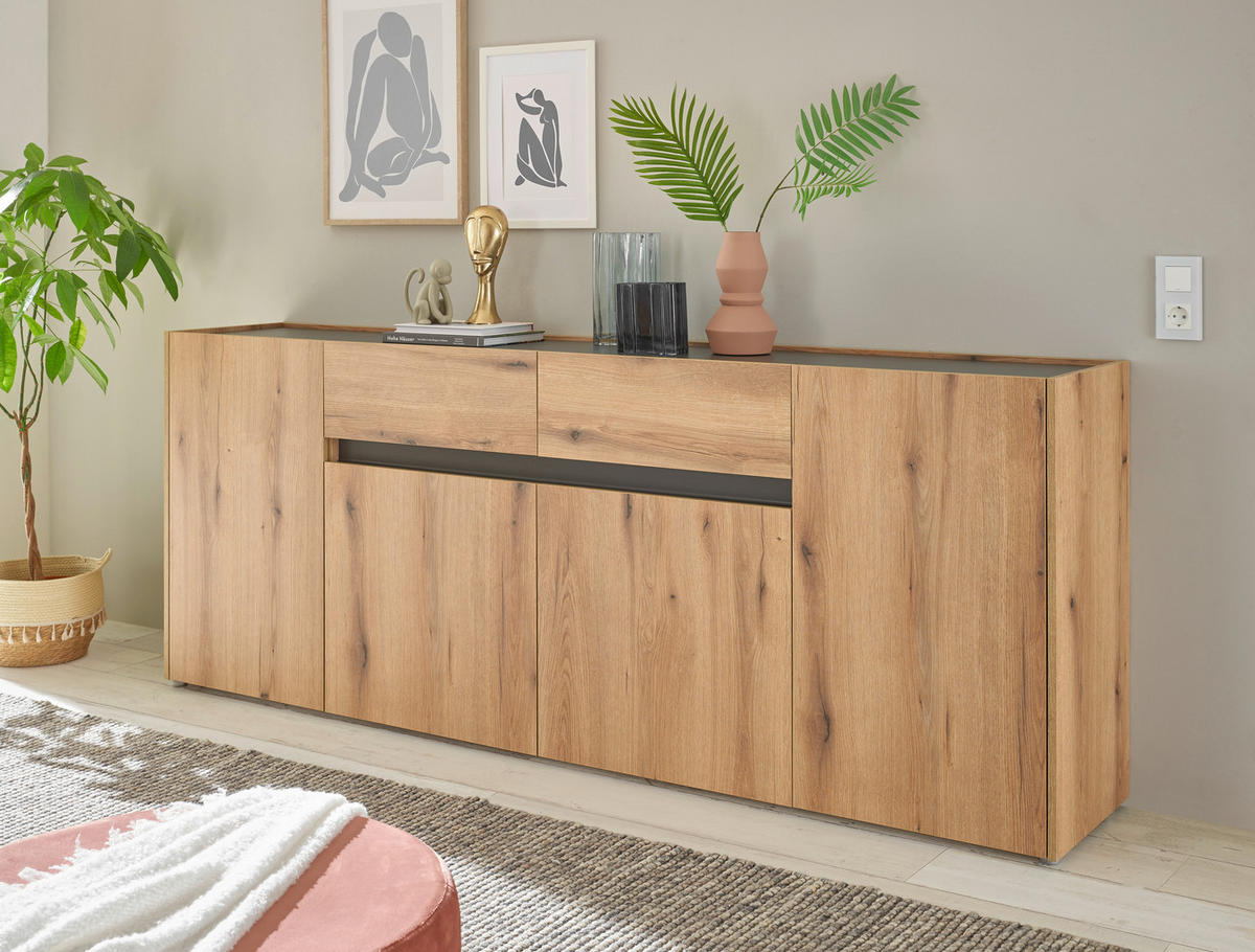 SIDEBOARD  223/86/40 cm 2 Schublade(n)  - Eichefarben/Anthrazit, Design, Holzwerkstoff/Kunststoff (223/86/40cm) - Modante