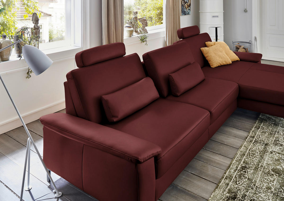 ECKSOFA Echtleder Brombeere  - Brombeere/Schwarz, Design, Leder/Metall (334/176cm) - Dieter Knoll