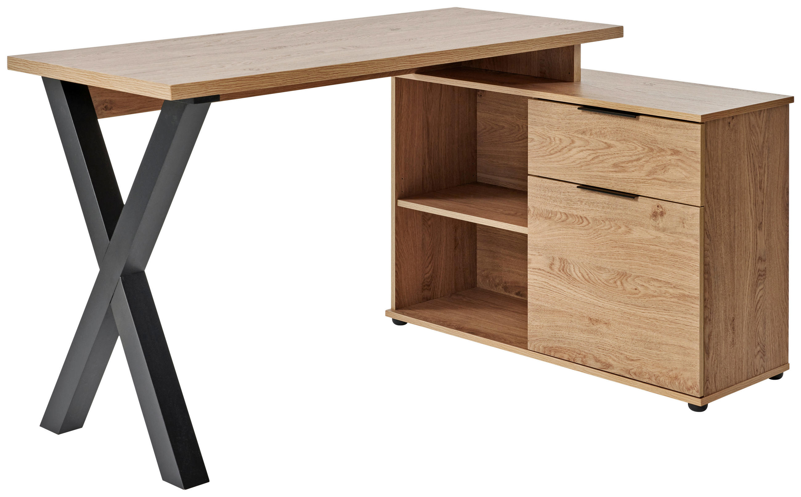 ECKSCHREIBTISCH 140/95/76 cm in Eichefarben - Eichefarben/Schwarz, Modern, Holzwerkstoff/Metall (140/95/76cm) - Livetastic