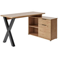 ECKSCHREIBTISCH 140/95/76 cm  in Eichefarben  - Eichefarben/Schwarz, Modern, Holzwerkstoff/Metall (140/95/76cm) - Livetastic